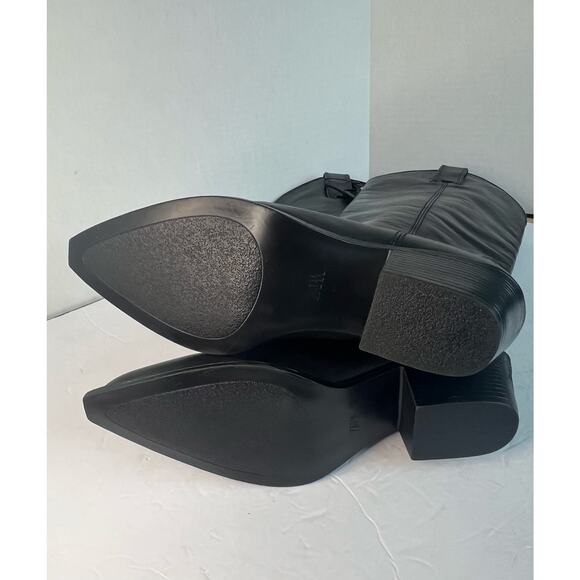 NWT Zara Western Cowgirl Black Leather Tall Knee High Zip Boots Sz 9 - Picture 8 of 11